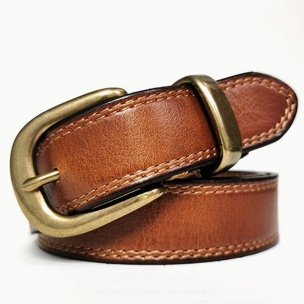 Genuine Leather Belt with 100% Brass Buckle in Cognac.